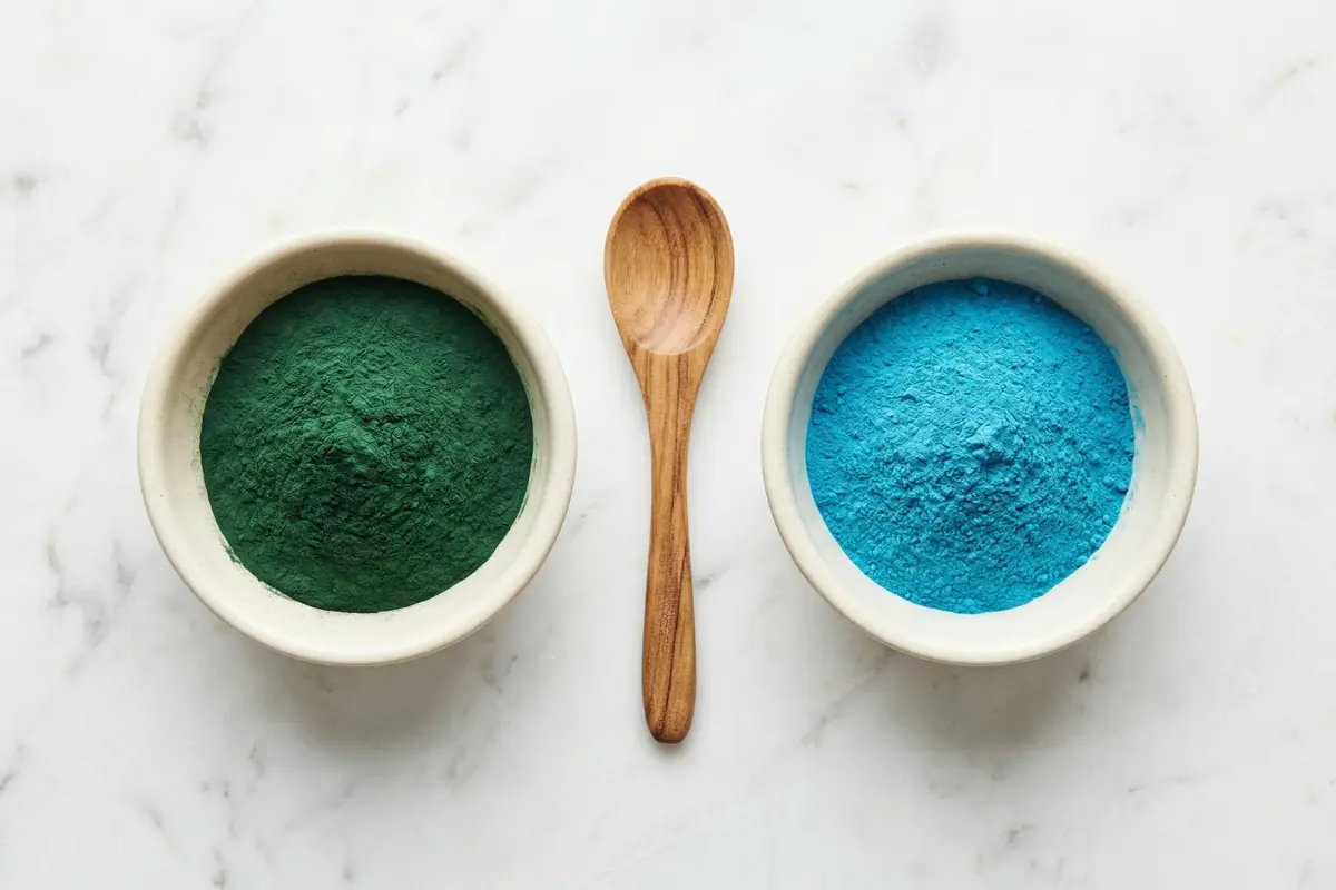 Comparaison spiruline bleue et verte